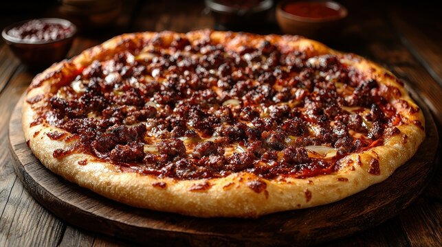 Meat Lovers Inferno pizza slice with cheese pull